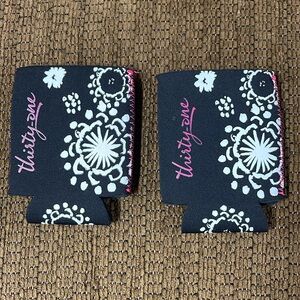 Thirty-One Thermal Can Coolers Black Floral Brushstrokes Set of 2 NWOT
